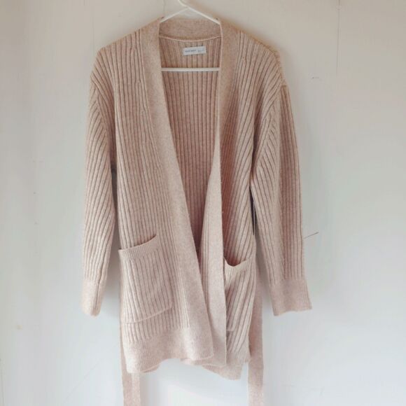 Nine West Women's Ribbed Belted Cozy Cardigan Sweater Cream Size S - Picture 3 of 8